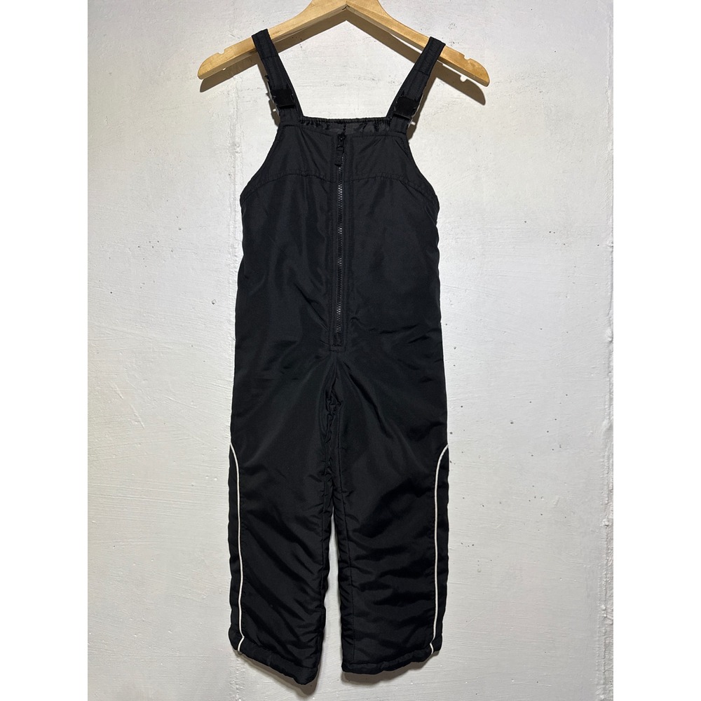 London Fog Kids 5/6 Black Insulated Snow Bib Overalls Puffer Ski Pants Piped